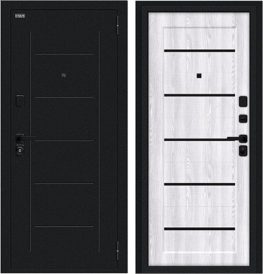 Дверь Браво Борн/SBlack Букле черное/Riviera Ice